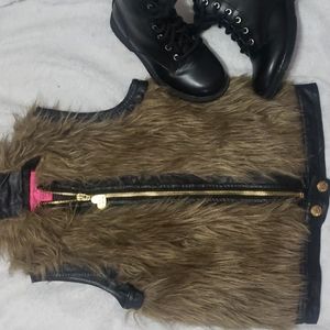 EUC fur & black leather (faux) vest